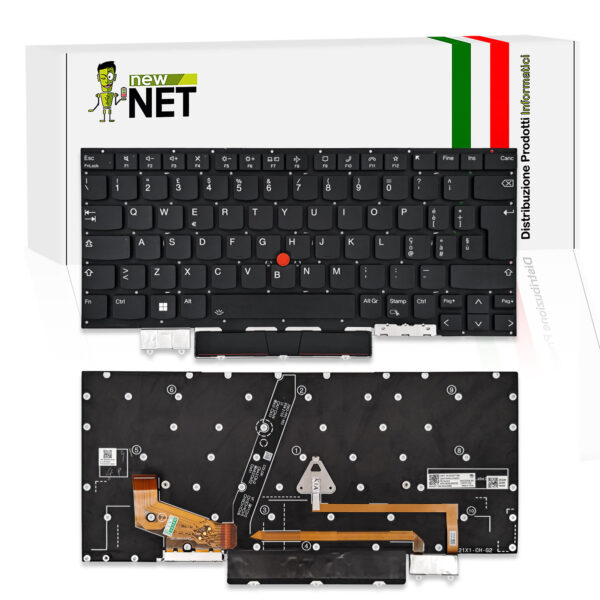Tastiera per Lenovo ThinkPad X1 Carbon Gen 8, 9 – senza frame, retroilluminata, con trackpoint, nera