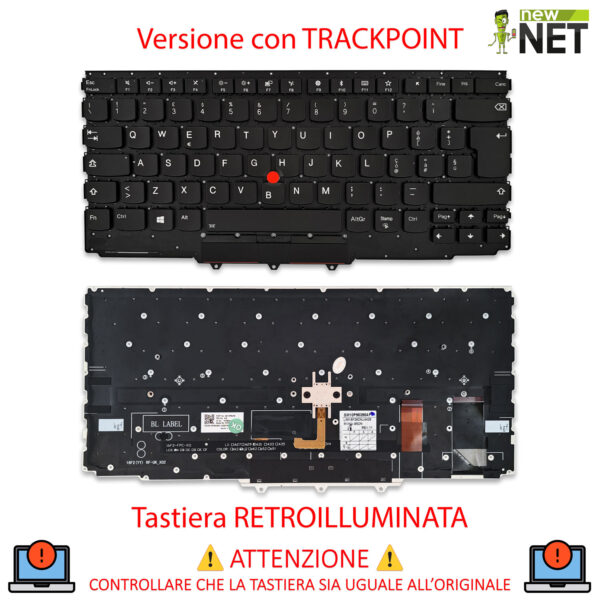 Alternative view of Tastiera compatibile con Lenovo ThinkPad  X1 Yoga Gen 2, Gen 3 - trackpoint, retroilluminata