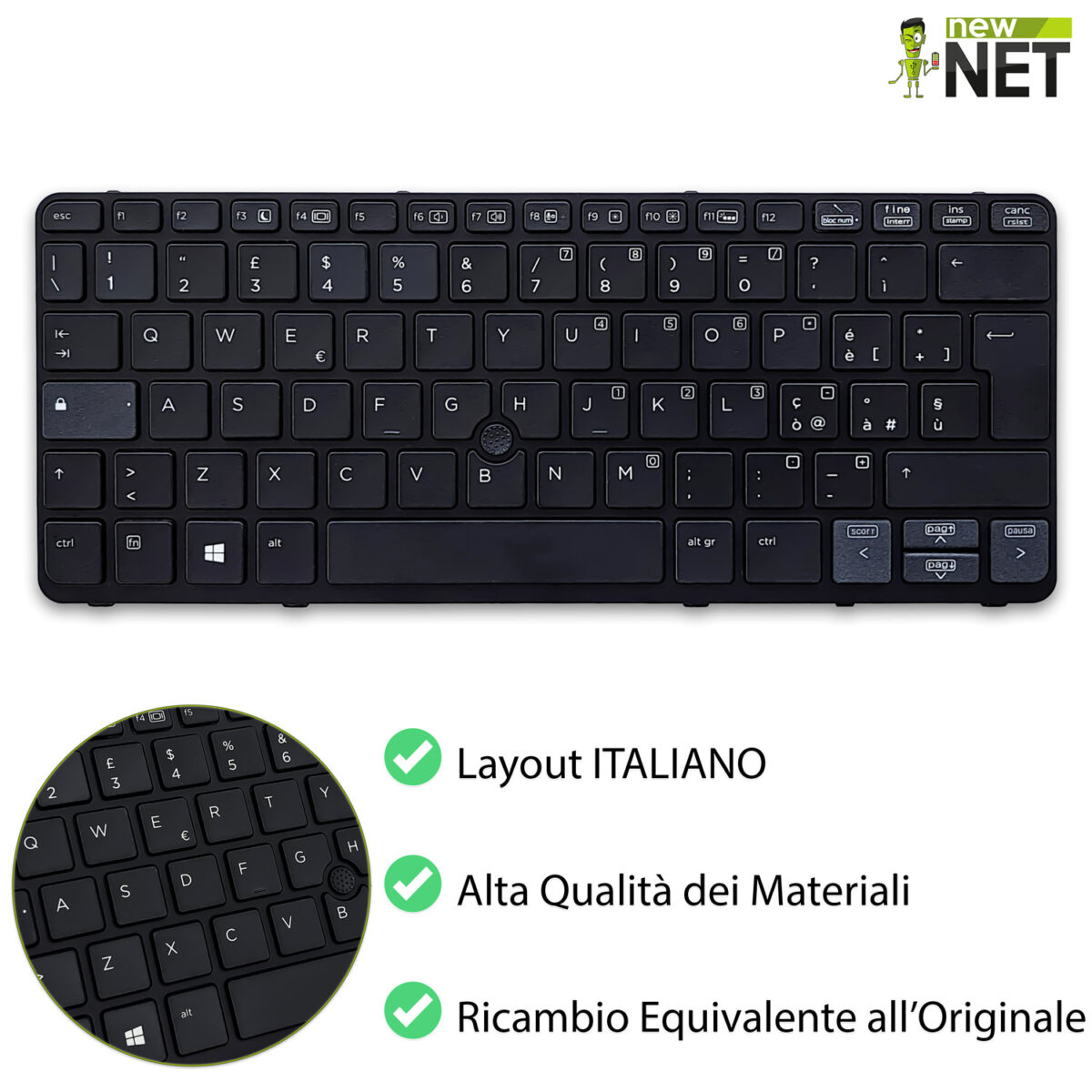 Tastiera 730541-061 per HP EliteBook 720 G1 - con frame e trackpoint, retroilluminata - immagine 4