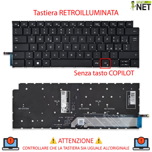 Alternative view of Tastiera compatibile con Dell Inspiron 5440 – senza frame, retroilluminata, nera