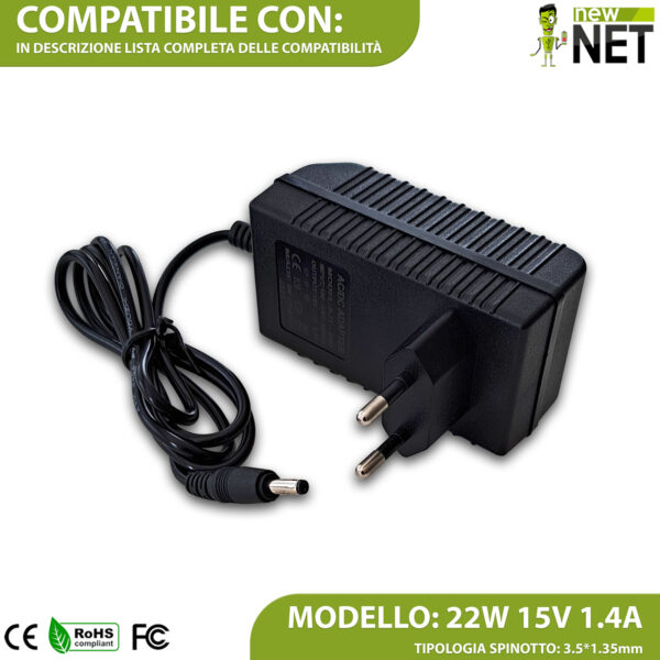 Alimentatore 22W per Amazon Echo Gen 1, 2 - 15V / 1.4A - 3.5x1.35mm