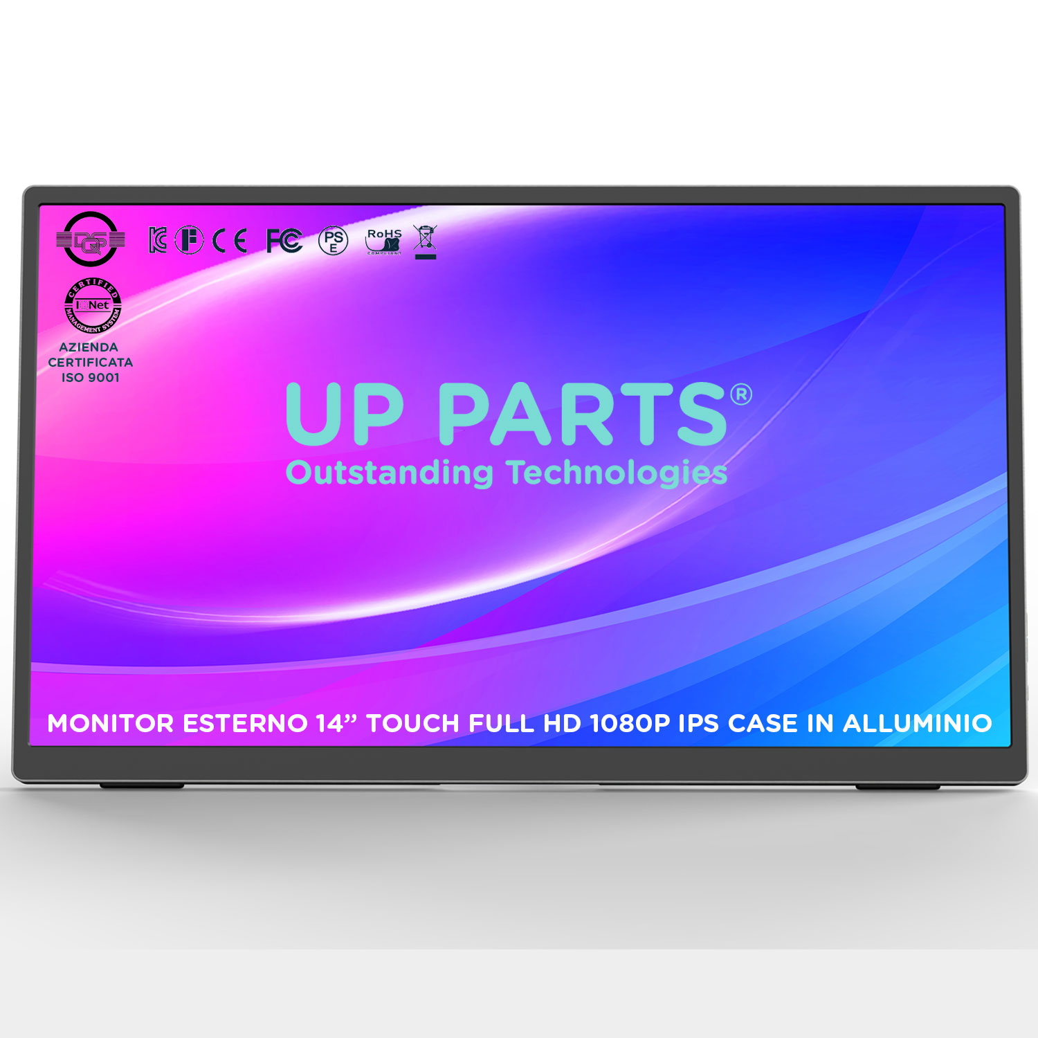 UP PARTS® Azienda Italiana Monitor Portatile 140AS – 14" Full HD 1920x1200, IPS, USB-C e HDMI, Ultra Sottile, Leggero, Altoparlanti Integrati