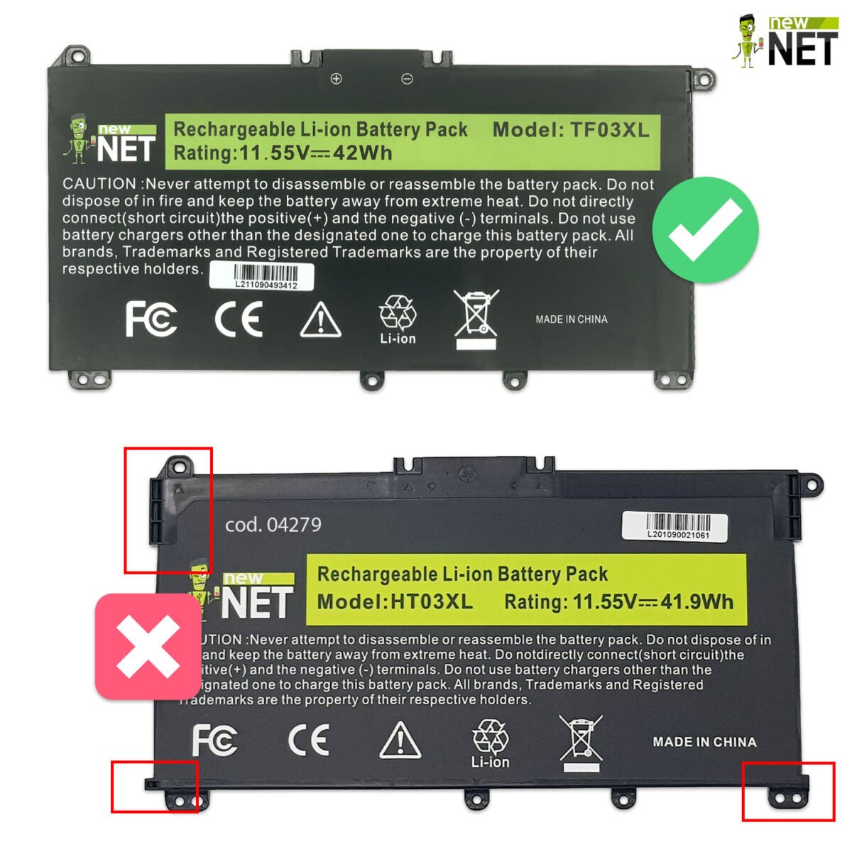 Batteria TF03XL per HP Pavilion 15-CC, 15-CD, 15-CK - 11.55 V / 3630 mAh - immagine 2