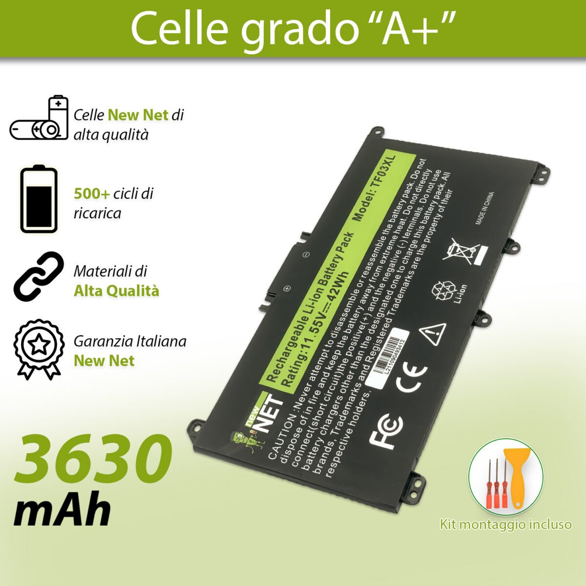 Batteria TF03XL per HP Pavilion 15-CC, 15-CD, 15-CK - 11.55 V / 3630 mAh - immagine 3