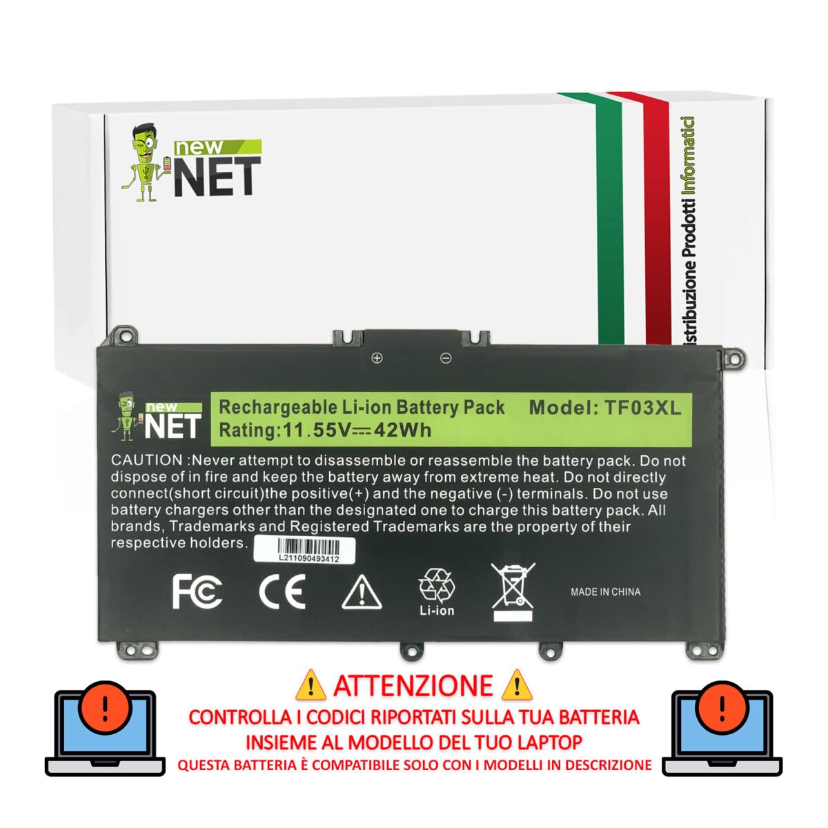Batteria TF03XL per HP Pavilion 15-CC, 15-CD, 15-CK - 11.55 V / 3630 mAh