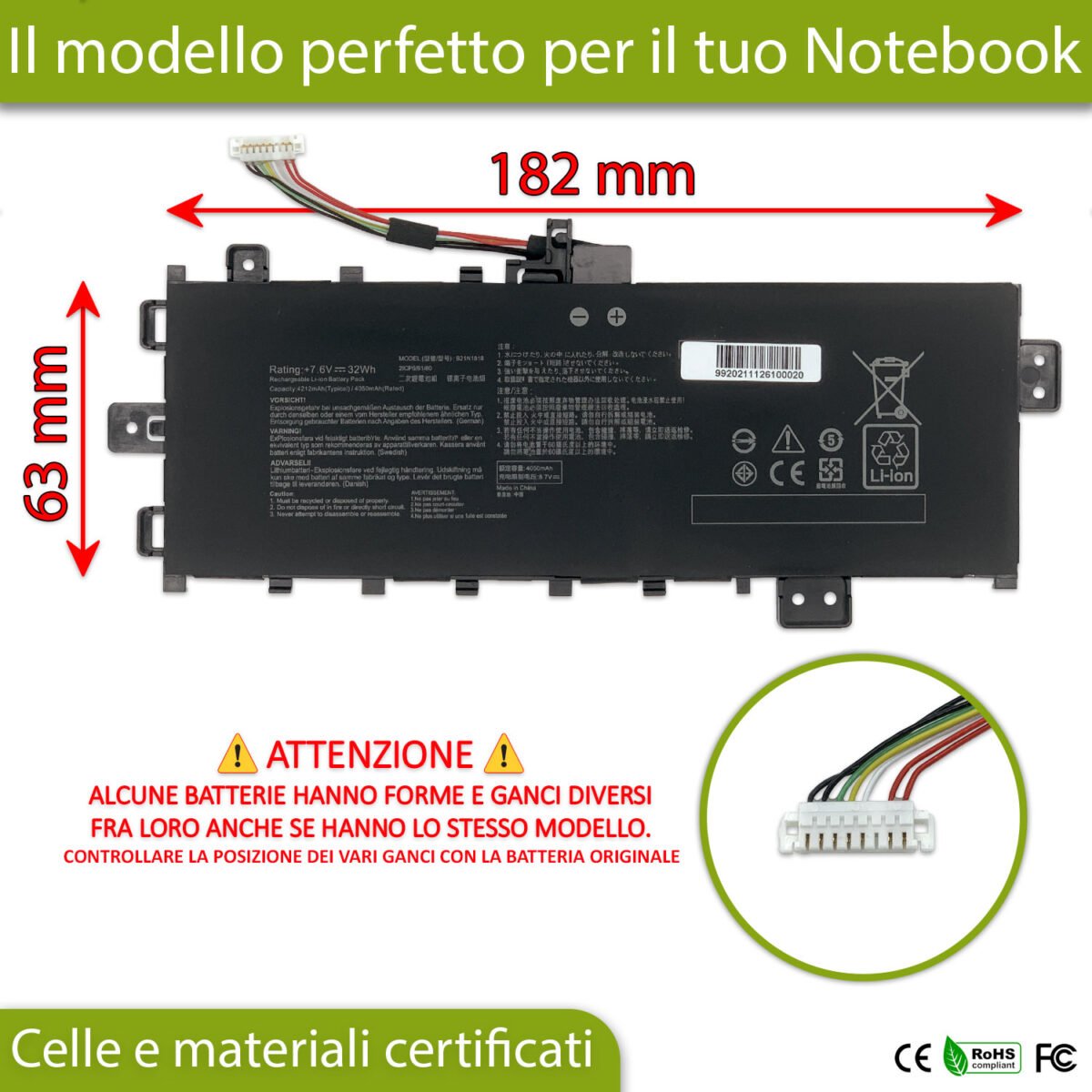 Batteria B21N1818 per Asus - 7.6 V / 4212 mAh - immagine 2