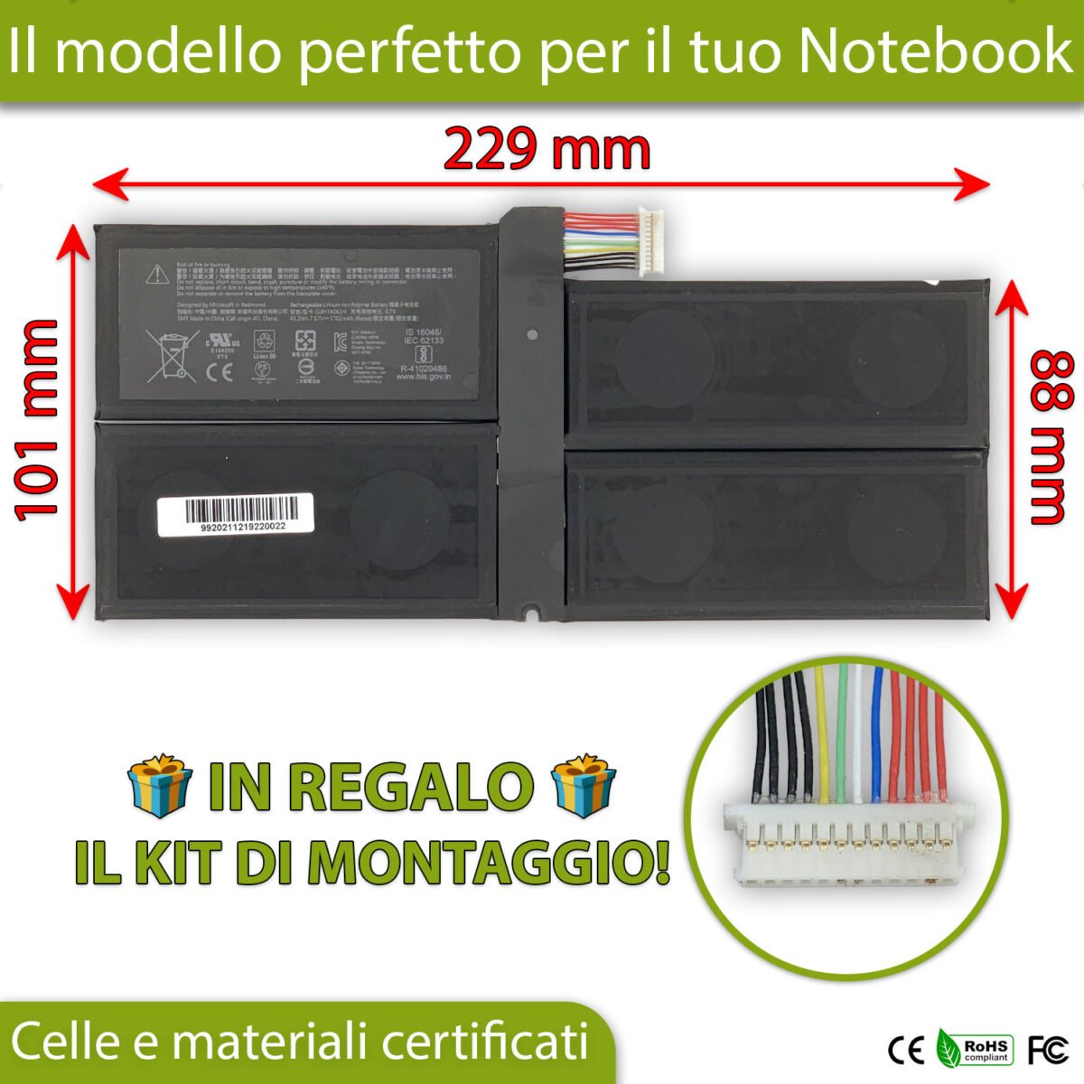 Batteria G3HTA061H per Microsoft Surface Pro 7 - 7.57 V / 5700 mAh - immagine 3