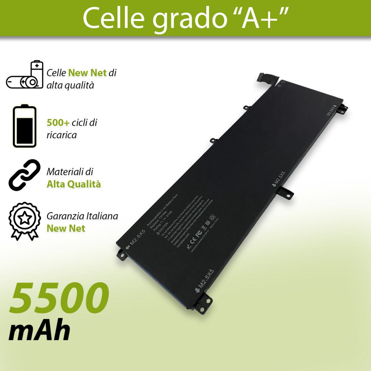 Batteria 61Wh per Dell Precision M3800 Serie - 11.1 V / 5500 mAh - immagine 4