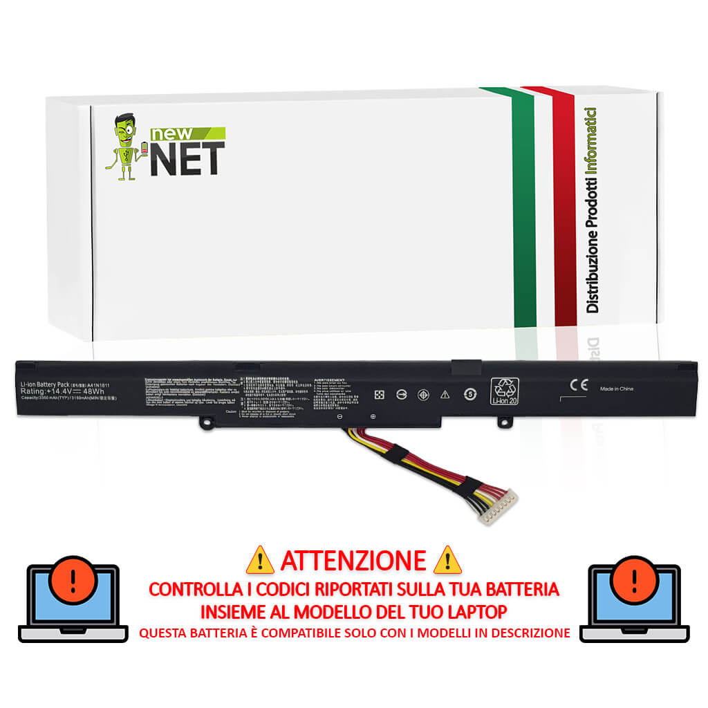 Batteria A41N1611 per Asus ROG GL553 - 14.4-14.8 V / 3350 mAh