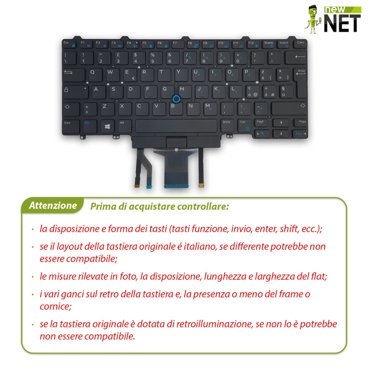Tastiera per Dell Latitude E5450 Series con Trackpoint Retroilluminata - immagine 5