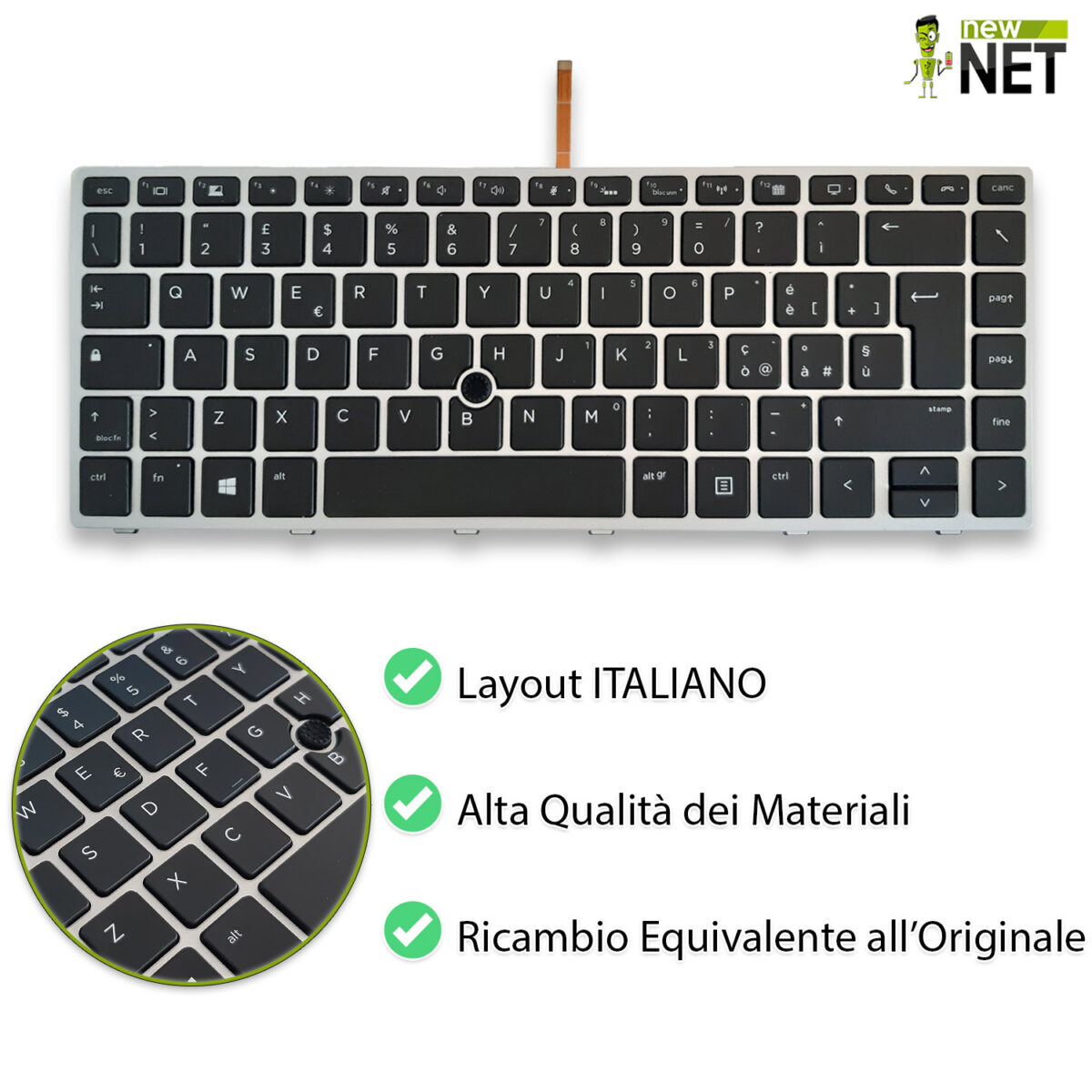Tastiera retroilluminata per Hp Elitebook 745, 840, 846, G5 e G6 con trackpoint e frame - immagine 5