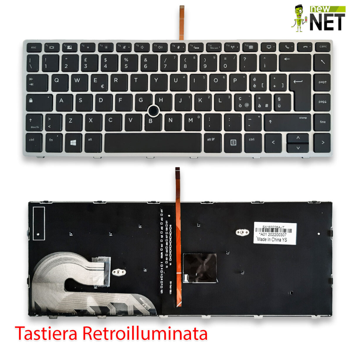 Tastiera retroilluminata per Hp Elitebook 745, 840, 846, G5 e G6 con trackpoint e frame - immagine 4