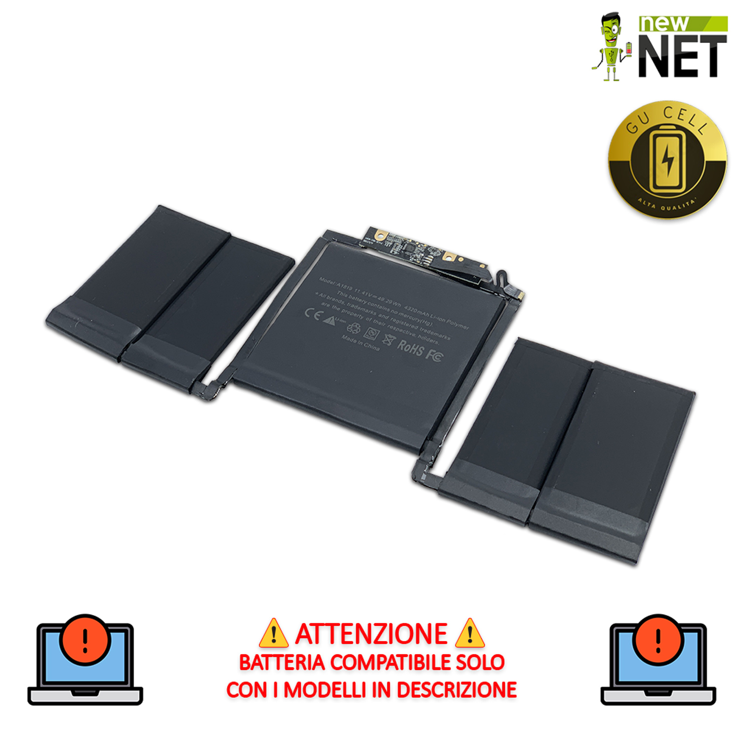 Batteria A1819 per Macbook Pro 13" A1706 (anno 2016, 2017) - 11.41 V / 4320 mAh (GU Cell) (Kit di montaggio incluso) - immagine 3