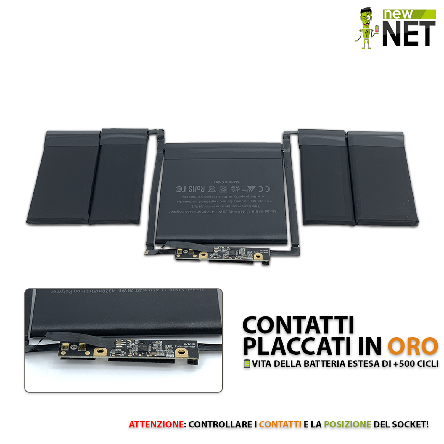 Batteria A1819 per Macbook Pro 13" A1706 (anno 2016, 2017) - 11.41 V / 4320 mAh (GU Cell) (Kit di montaggio incluso) - immagine 2
