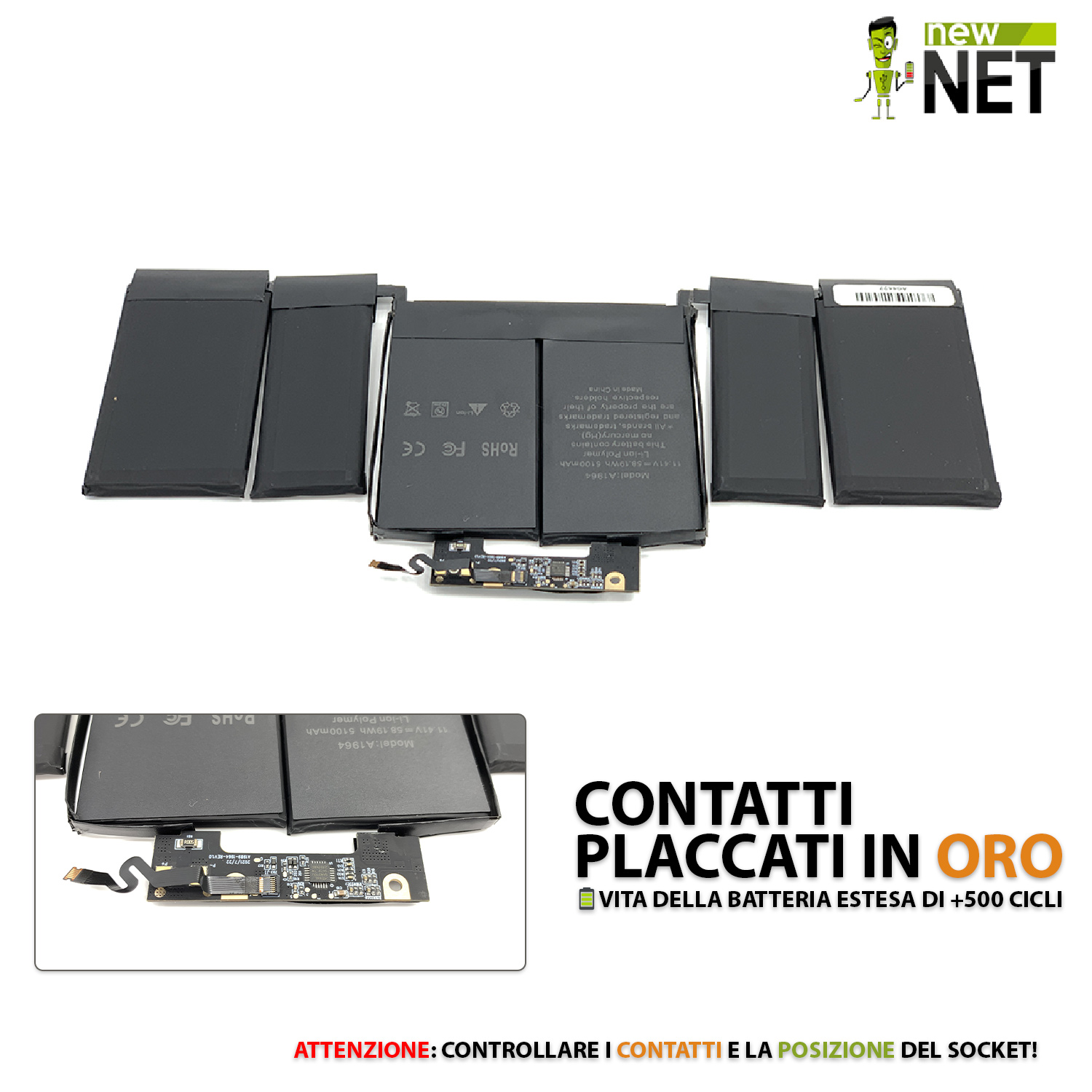 Batteria A1964 per Macbook Pro 13" A1989 (metà 2018, anno 2019) A2251 (anno 2020) - 11.41 V / 5100 mAh (GU Cell) (Kit di montaggio incluso) - immagine 2