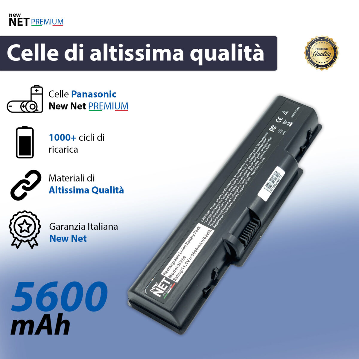 PREMIUM – Batteria NV58 per Acer Aspire – 10.8 – 11.1 V / 5600 mAh (Celle Panasonic Originali) - immagine 2