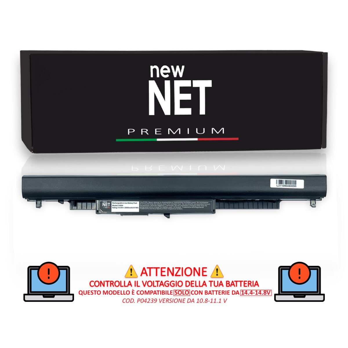 Batteria PREMIUM HS04 per Hp Pavilion 240 G4, 245 G4, 245 G5, 250 G4, 250 G5, 14-AC, 15-AC, 15-AF, 15-AY [14.4V 3200mAh/46Wh Celle Produzione LG]