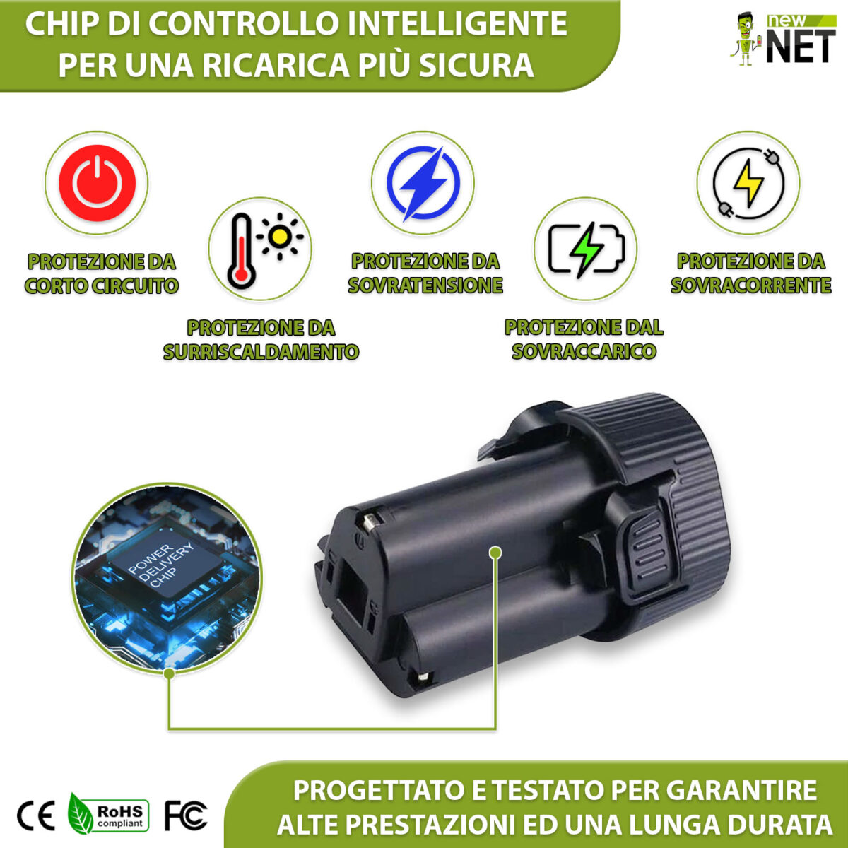 Batteria 16,2 Wh compatibile con Makita AD02W - 10,8 V / 1500 mAh - immagine 5