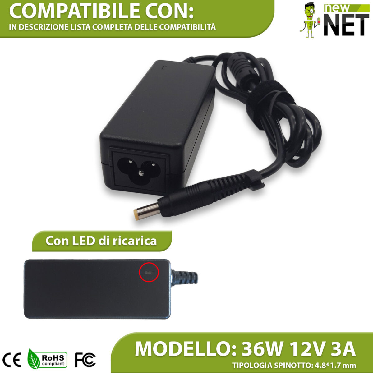 Alimentatore 36W per notebook ASUS Eee PC - 12V / 3A - immagine 4