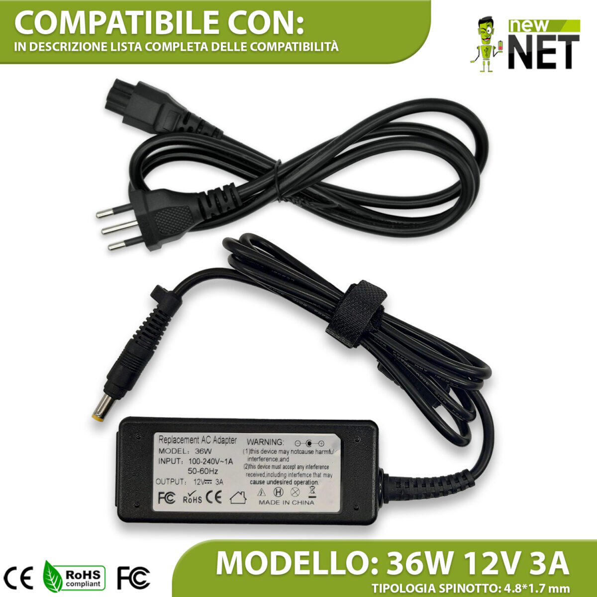 Alimentatore 36W per notebook ASUS Eee PC - 12V / 3A