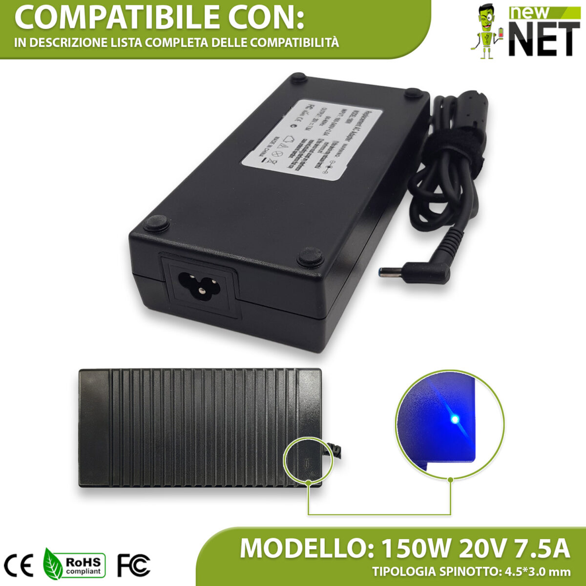 Alimentatore 150W per notebook Asus VivoBook 15 ZenBook 15 - 20V / 7,5A - immagine 4