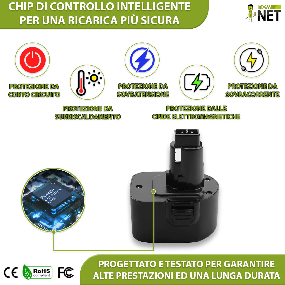 Batteria 24 Wh compatibile con Dewalt DC727 - 12 V / 2000 mAh - immagine 5