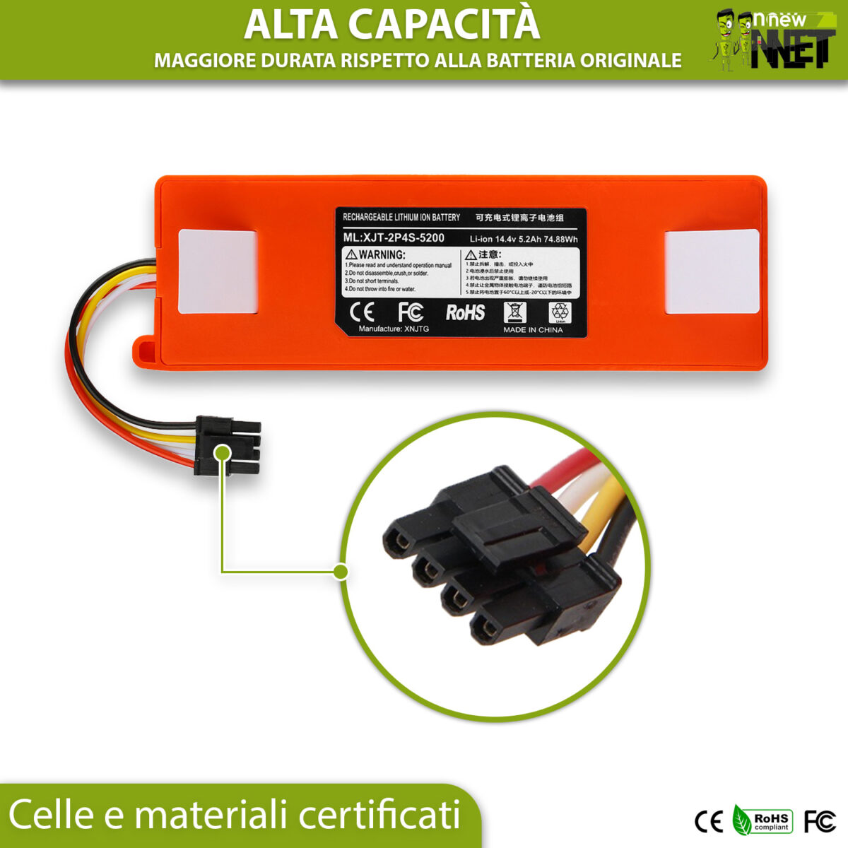 Batteria compatibile con aspirapolvere Xiaomi Roborock - 14.4 V / 5200mAh - immagine 4