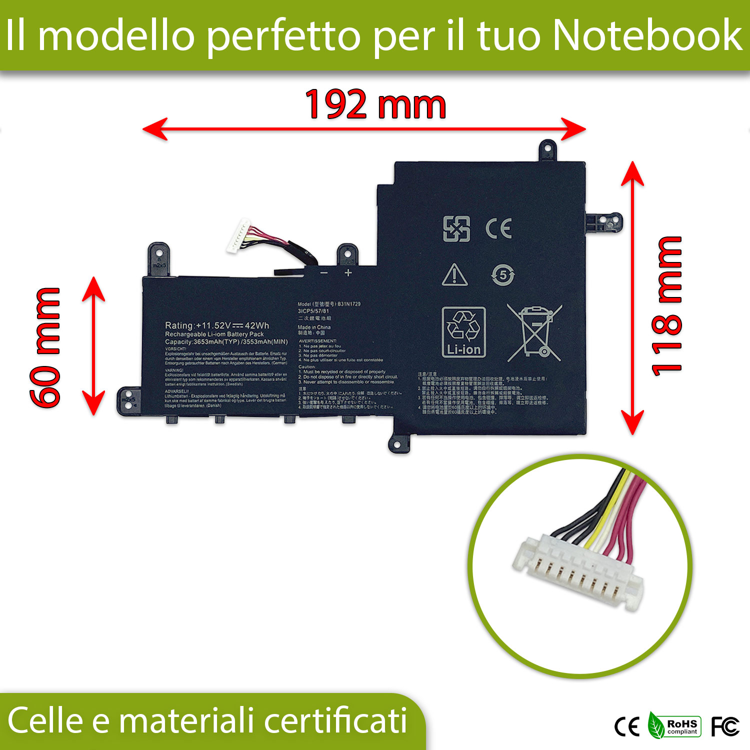 Batteria B31N1729 per ASUS Vivobook S15 - 11.52 V / 3653 mAh - immagine 3