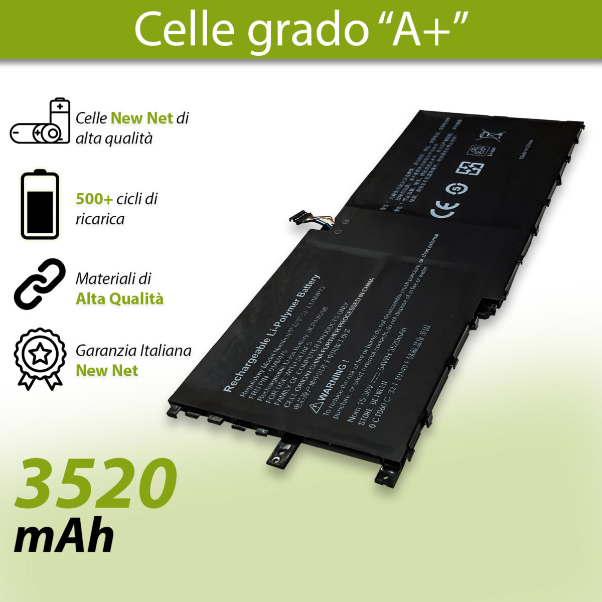 Batteria 54 Wh per Lenovo ThinkPad X1 Yoga 3ª Gen Type 20LD - 15.36 V / 3520 mAh - immagine 4