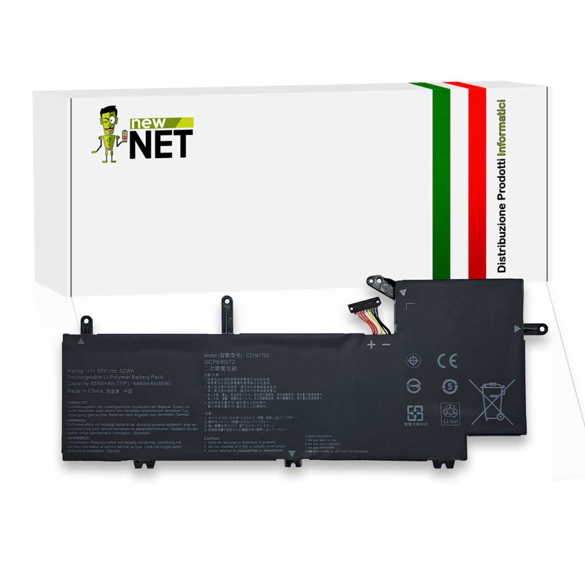 Batteria C31N1704 52Wh per ASUS ZenBook Flip - 11.55V / 4550mAh