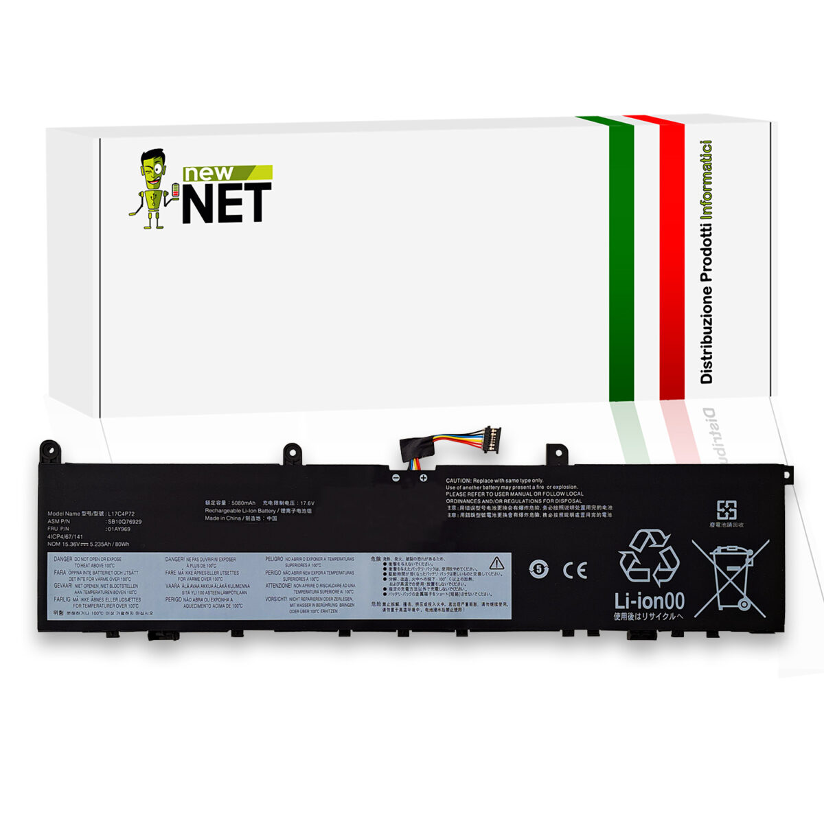Batteria L17C4P72 80Wh per Lenovo ThinkPad P1 Gen 1, 2, X1 Extreme 1st, 2nd Gen - 15.36V / 5235mAh