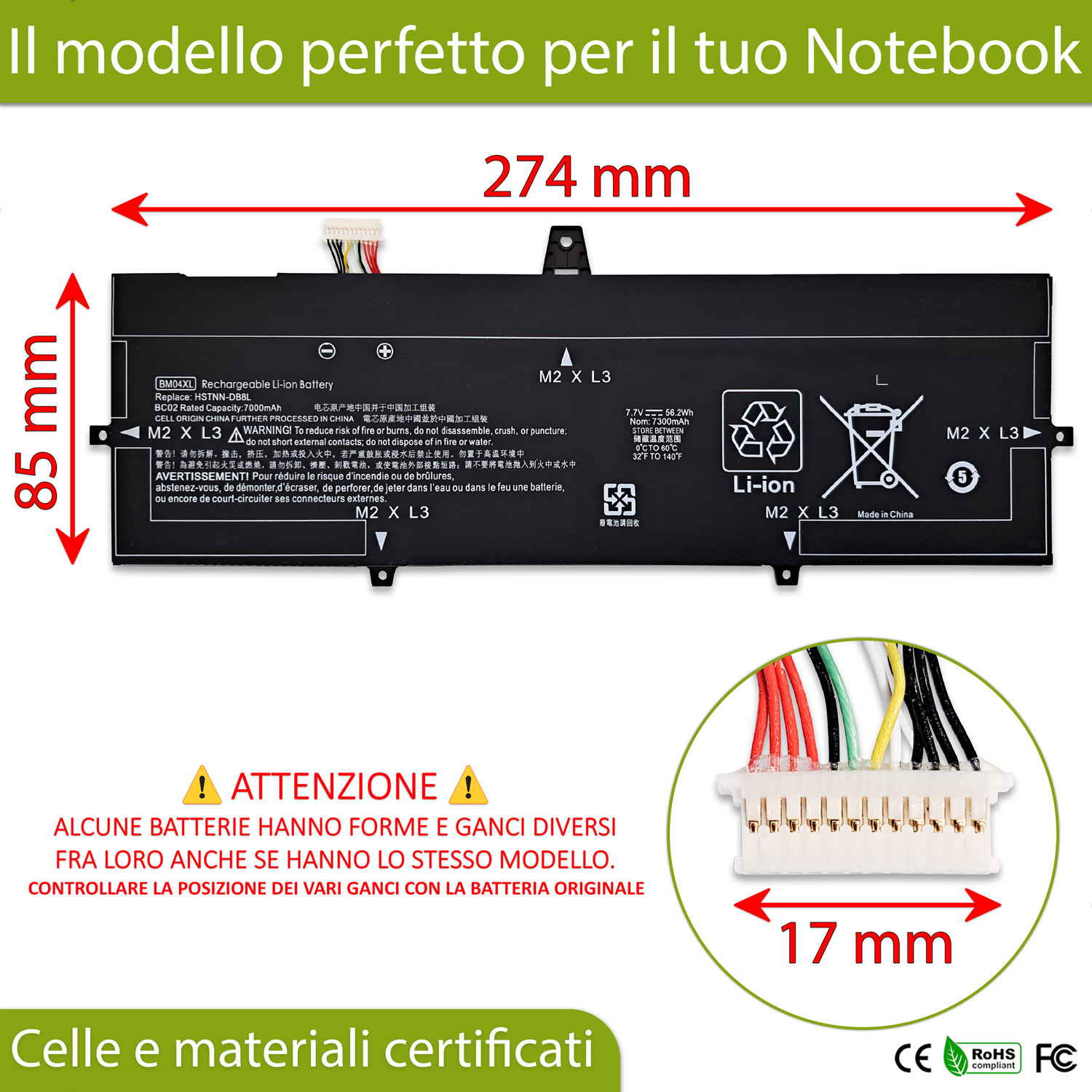 Batteria BM04XL per Notebook HP EliteBook x360 - 7.7V, 7300mAh, 56Wh - immagine 2