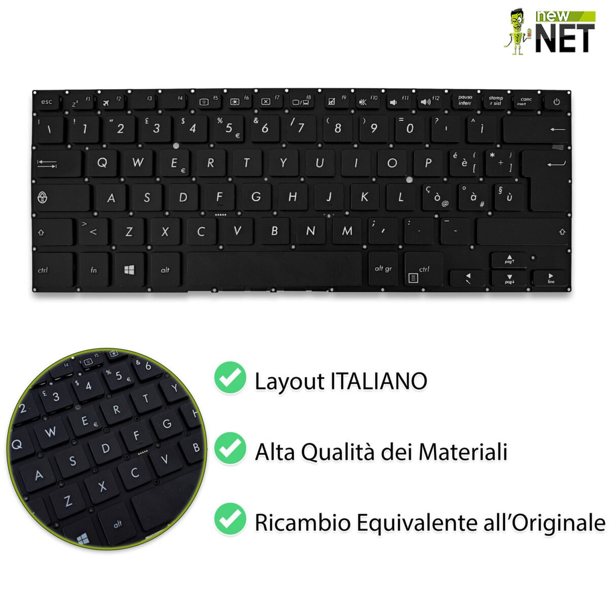 Tastiera per ASUS Vivobook S410U, senza frame, nera - immagine 4