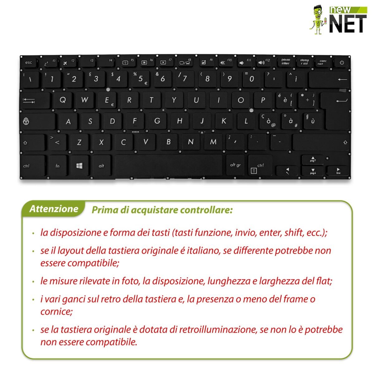 Tastiera per ASUS Vivobook S410U, senza frame, nera - immagine 3