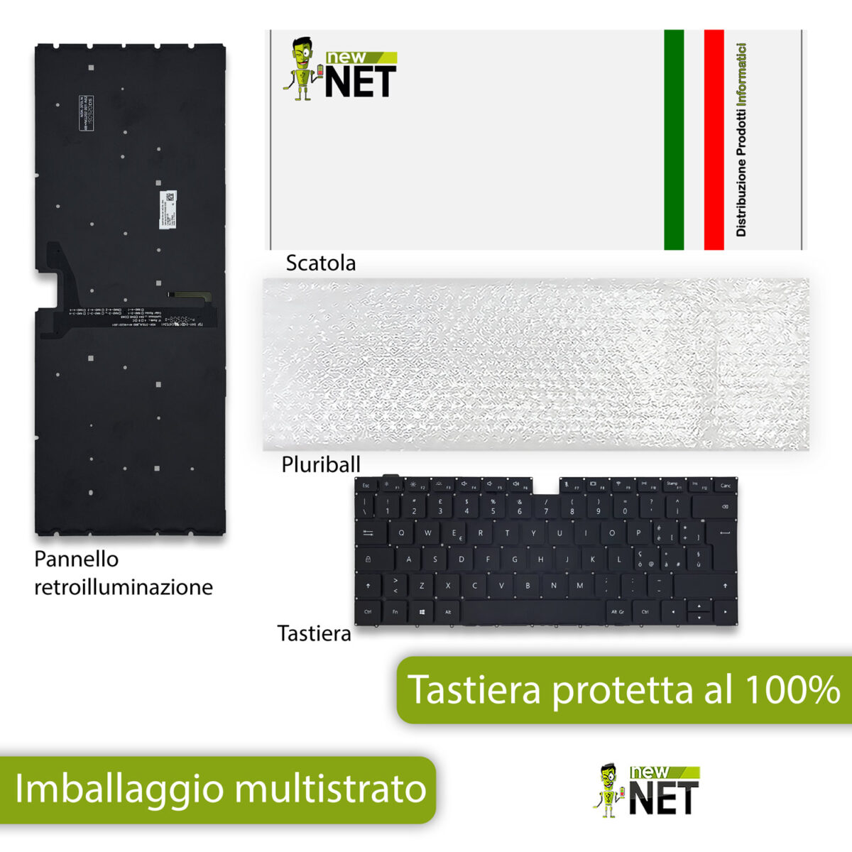 Tastiera per HUAWEI MateBook D 14, senza frame, tasti neri, retroilluminata - immagine 6