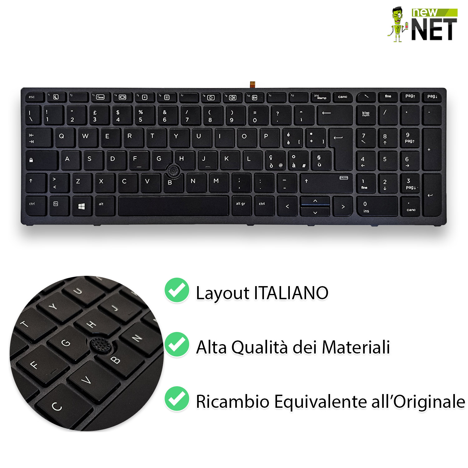 Tastiera retroilluminata per HP ZBook 15 G3, 15 G4, 17 G3, 17 G4 con frame grigio scuro e trackpoint - immagine 5
