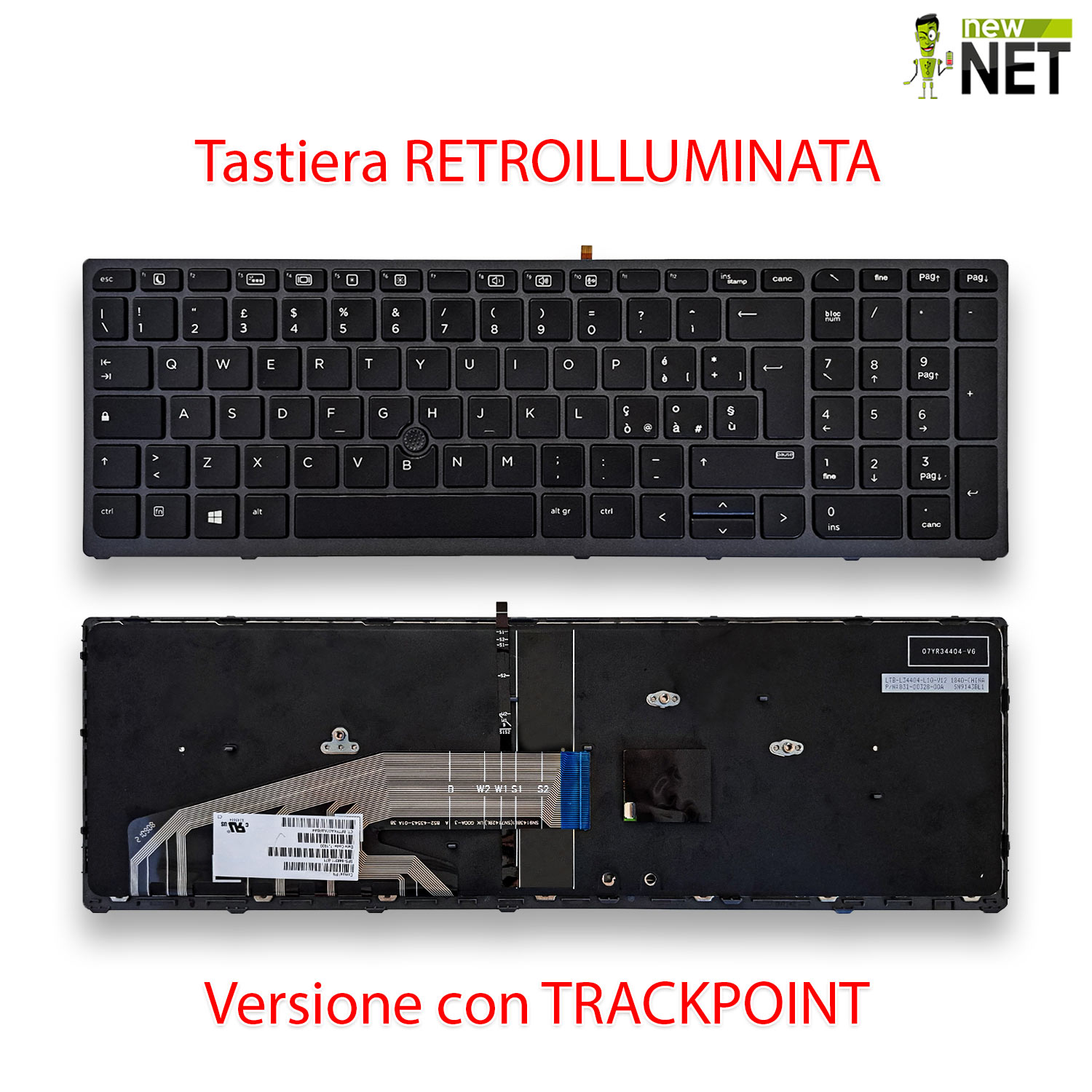 Tastiera retroilluminata per HP ZBook 15 G3, 15 G4, 17 G3, 17 G4 con frame grigio scuro e trackpoint - immagine 4