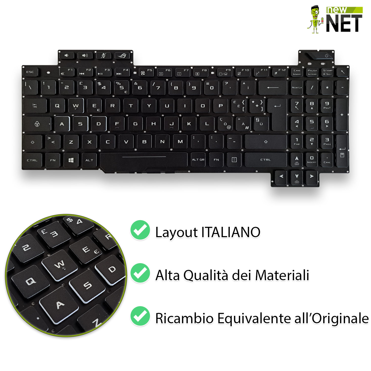 Tastiera retroilluminata per ASUS ROG Strix GL703G, GL703GS, GL703GM senza frame - immagine 5