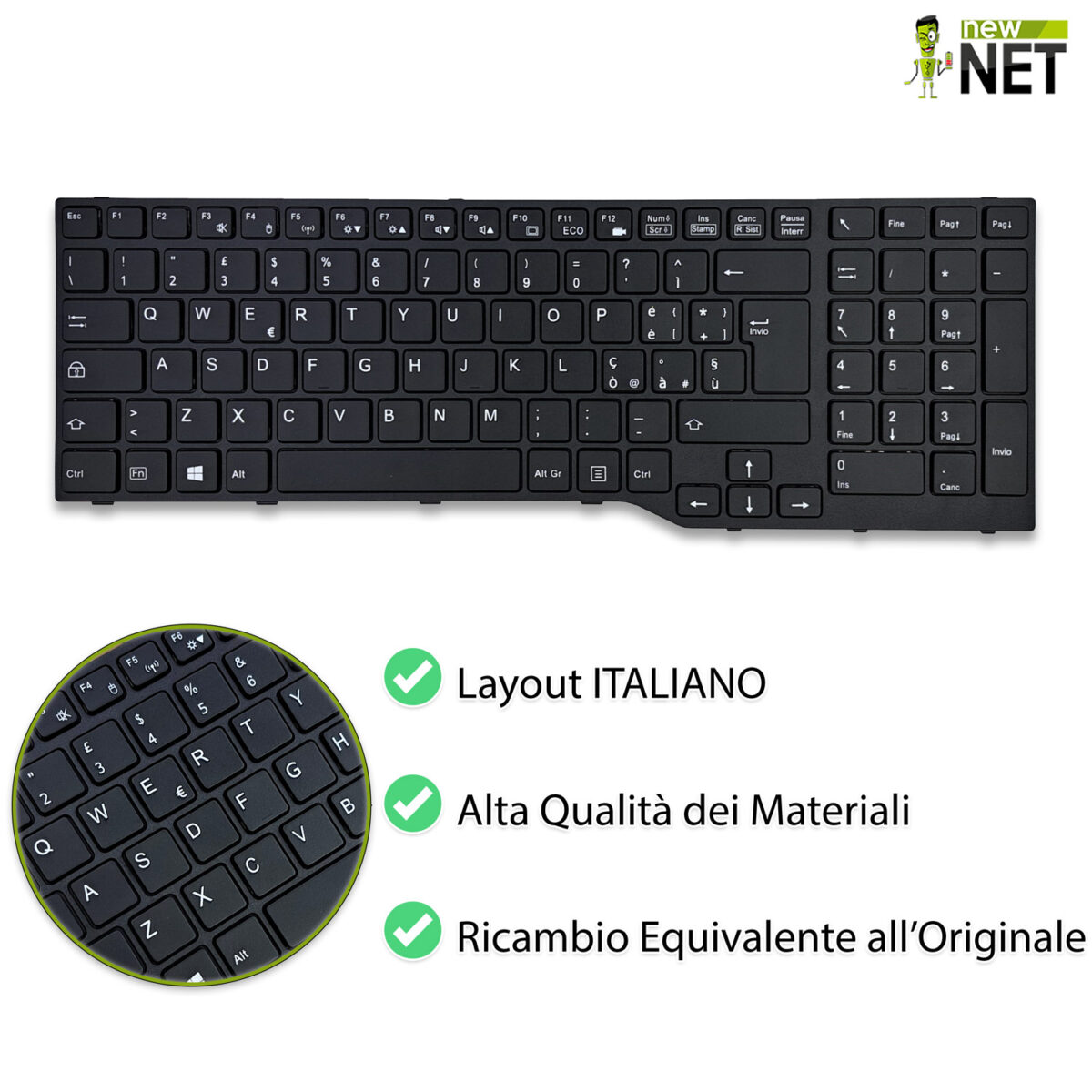 Tastiera per Fujitsu Lifebook A514 , A544, A555 con frame nero - immagine 4