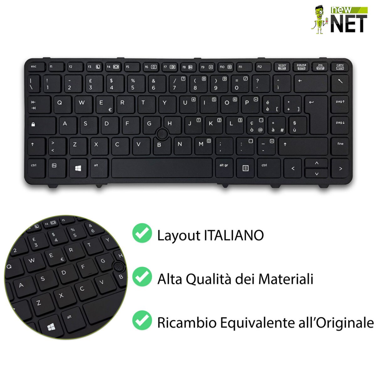 Tastiera per HP ProBook 640 G1, 645 G1 con frame nero e trackpoint - immagine 4