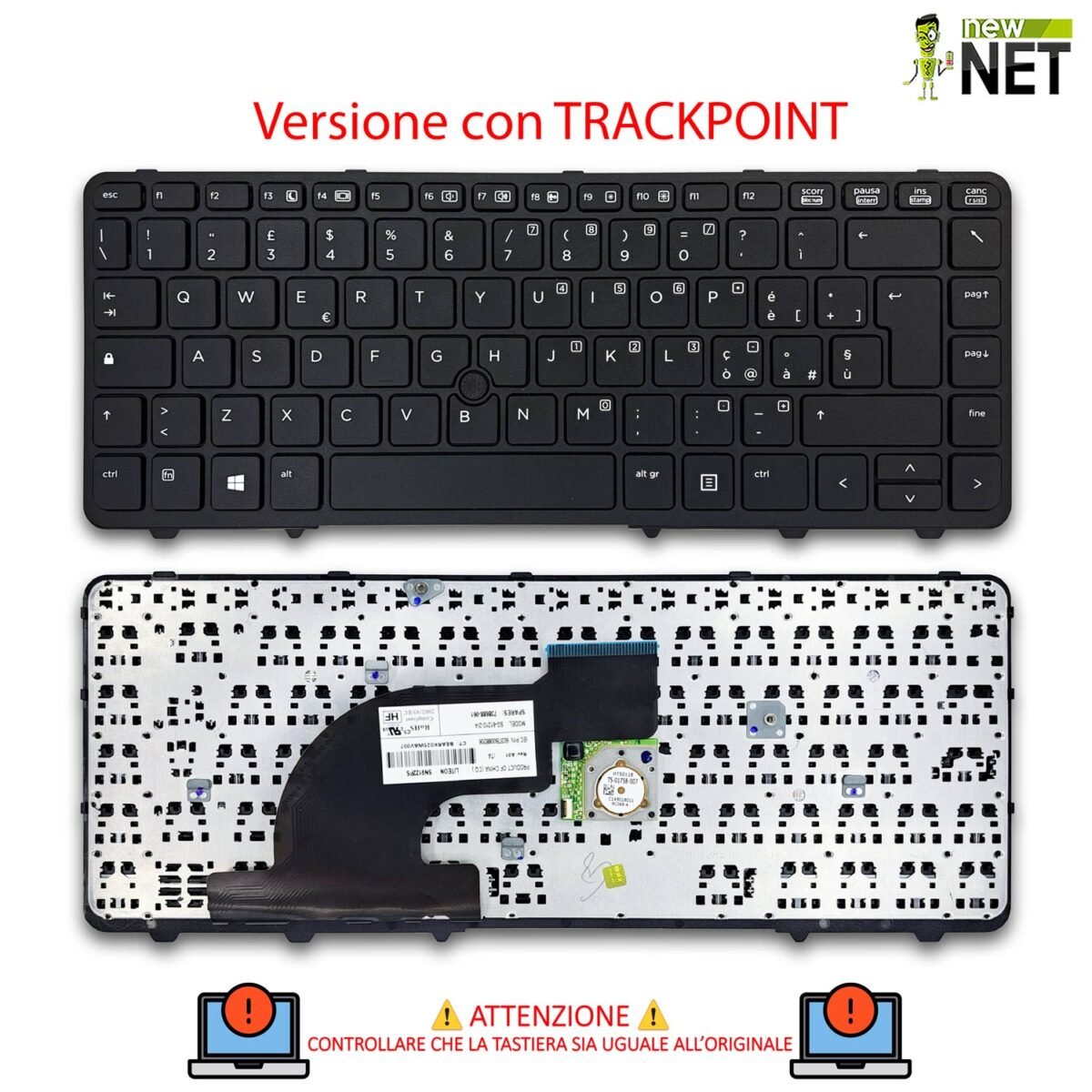 Tastiera per HP ProBook 640 G1, 645 G1 con frame nero e trackpoint - immagine 5