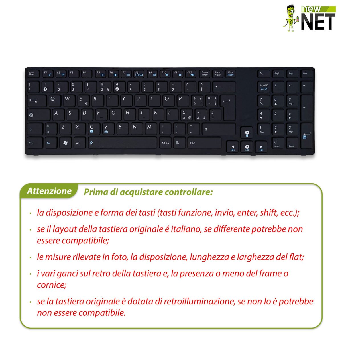 Tastiera V126202AK1 IT per ASUS A95 - nera, con frame - immagine 5