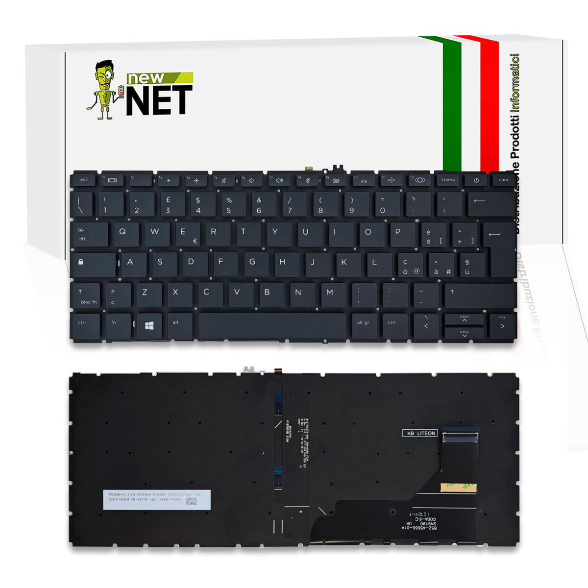 Tastiera 6037B0161606 per HP EliteBook x360 830 G7, 830 G8 - senza frame, tasti neri, retroilluminata
