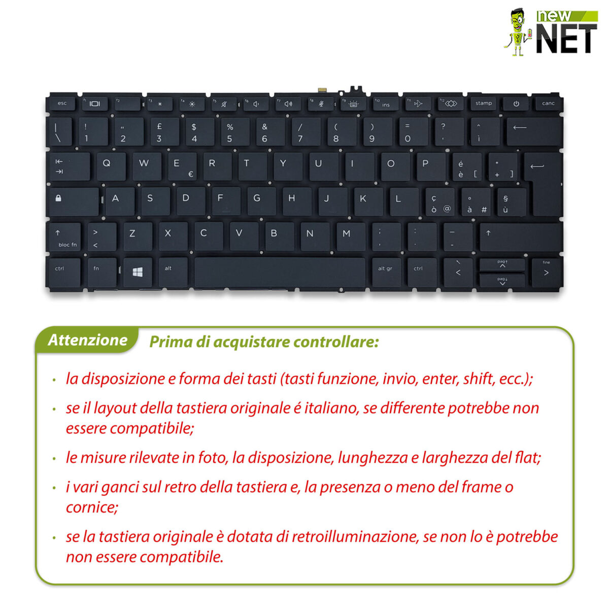 Tastiera 6037B0161606 per HP EliteBook x360 830 G7, 830 G8 - senza frame, tasti neri, retroilluminata - immagine 3
