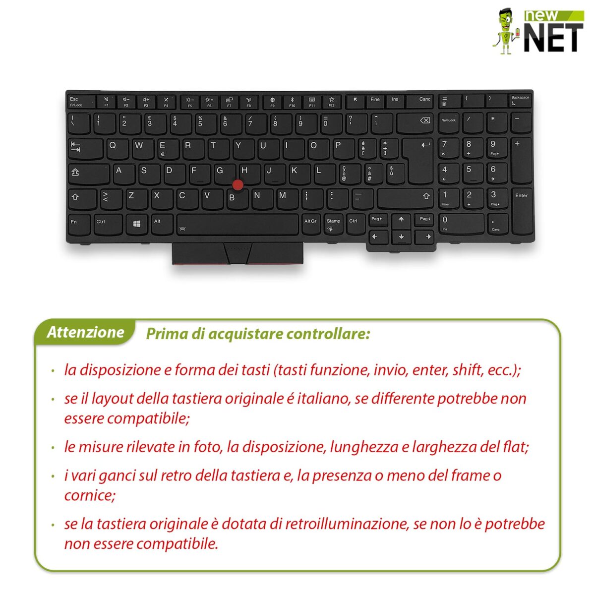 Tastiera per Lenovo ThinkPad E580 L590 P73 T590 Retroilluminata + Trackpoint - immagine 5