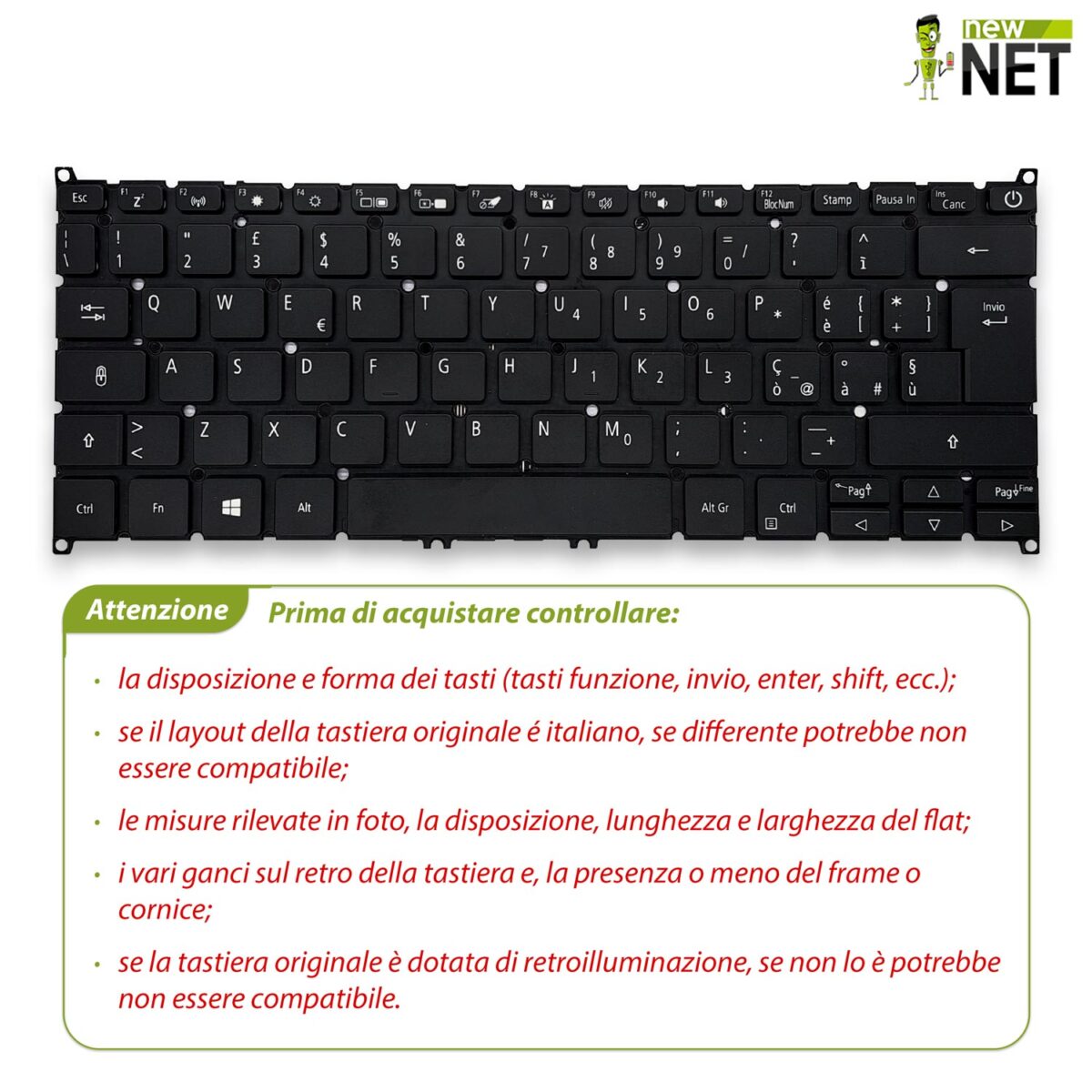 Tastiera per Acer Swift 3 SF314-54 Retroilluminata - immagine 3