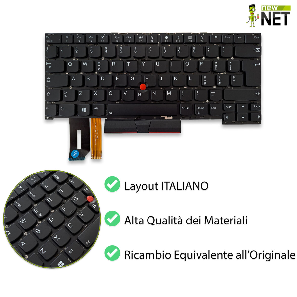 Tastiera retroilluminata con trackpoint senza frame per Lenovo ThinkPad T490s, T495s, P1, X1 - immagine 4