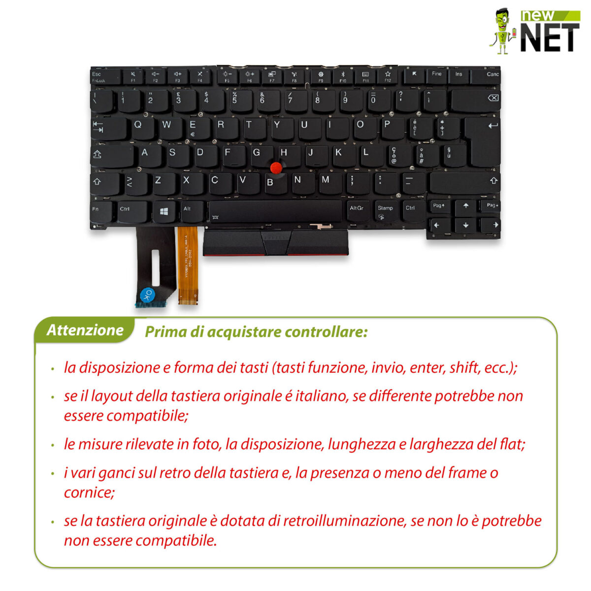 Tastiera retroilluminata con trackpoint senza frame per Lenovo ThinkPad T490s, T495s, P1, X1 - immagine 3