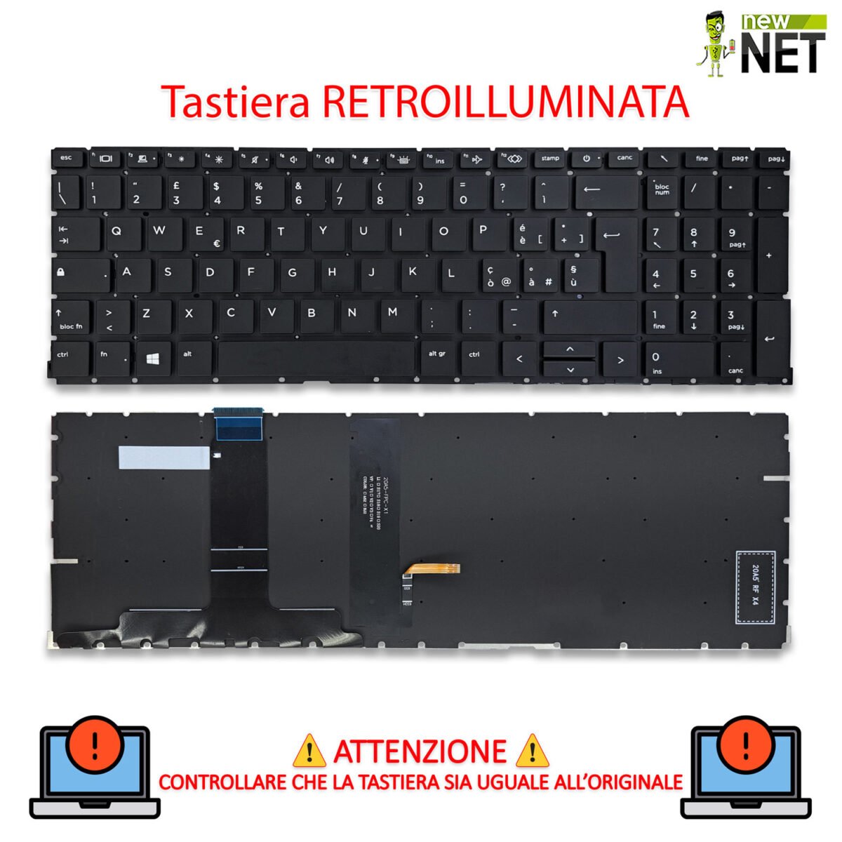Tastiera retroilluminata per HP ProBook 450 G8 G9, 455 G8 G9, 650 G8, senza frame - immagine 5