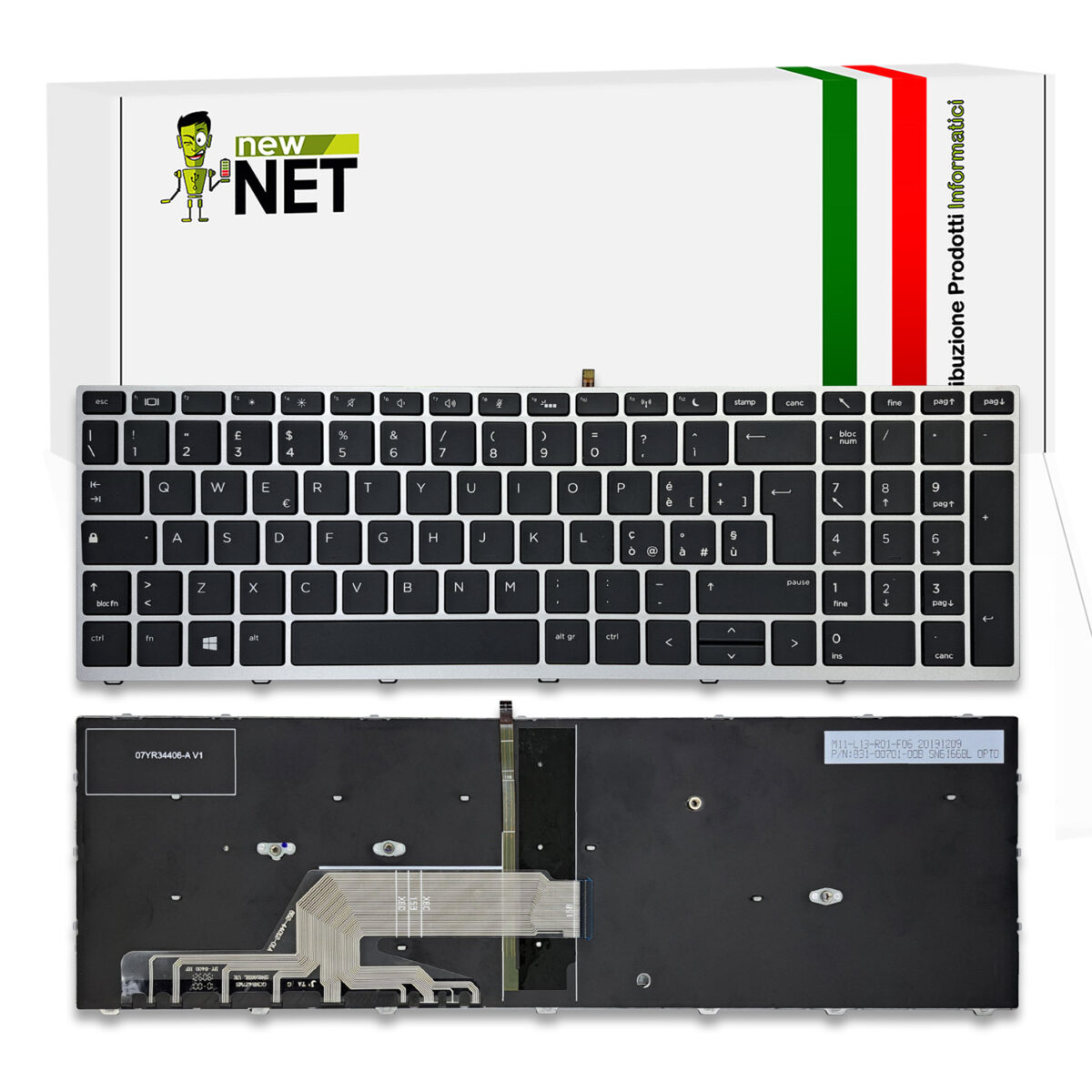 Tastiera retroilluminata per HP ProBook 650 G4 G5, 655 G4 G5, con frame silver